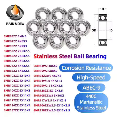 10Pcs SMR74ZZ ABEC-9 Bearing Stainless Steel Ball Bearings 4x7x2.5 3x6x2.5 3x8x4 4x9x4 6x10x3 9x17x5