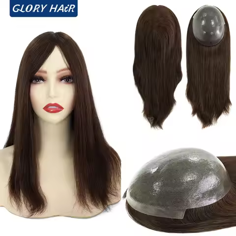 TP22 16" 18" Best Quality Human Hair Wigs 100% Human Hair Topper Full PU Base Wig Female All Polyski