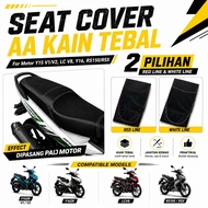 Seat Cover AA Kain Tebal for Yamaha Y15 V1/V2, LC V8, Y16, RS150, RSX - White & Red Line Options