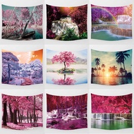 Hot sale Nature landscape tapestry pink forest waterfall  rectangle wall hanging tapestry three kind