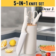 5PCS Knife Set with Holder Stainless Steel Knife Scissors Fruit Knife (Dear J)