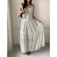 GRASS April Future Product-Greeny Lace Stitching Laced-Up Floral Dress C10262