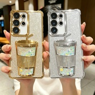 Plating Shockproof Quicksand Cup Phone Case For Samsung Galaxy S26 S25 S24 S23 S22 Ultra Plus S26 Ed