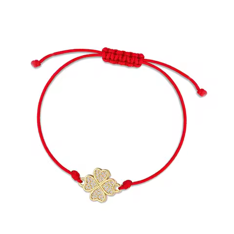 AAA White CZ Stones Four Love Heart Leaf Clover Bracelet Women Simple Red String Cubic Zirconia Crys