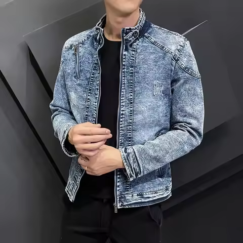 Denim Jackets Men Winter Jean Jackets for Men Outerwear Warm Denim Coats Mens Classical Zipper Wool 