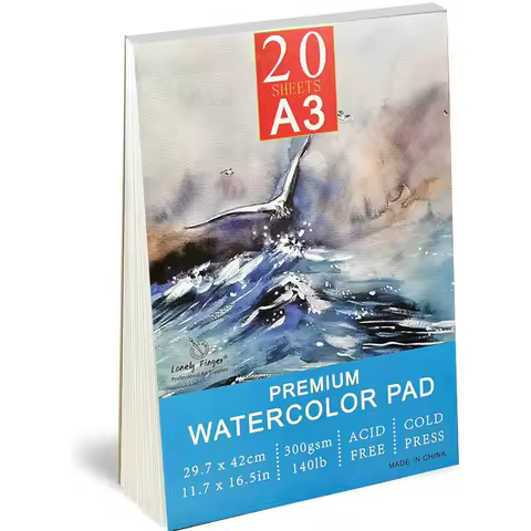 A5/A4/A3 Watercolor Paper Pad, 140lb/300gsm, 20 Sheets, Cold-Pressed, Acid-Free, Artist Painting Pap
