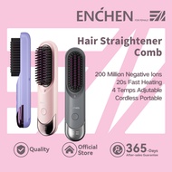 ENCHEN Cordless Hair Straightener Comb H100 Ionic Hair Straightening Comb 4 Temps 20s Fast Heating