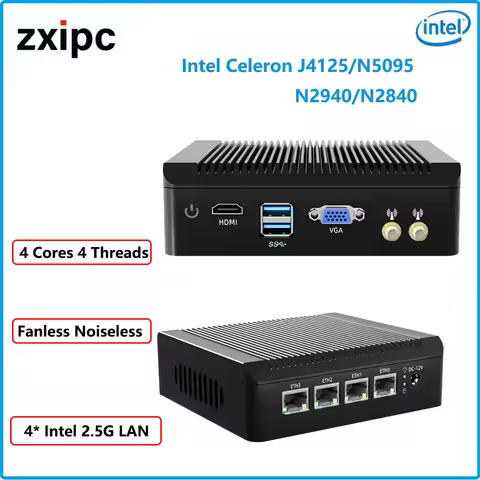 Firewall Industrial Computer Mini pc Fanless Intel Celeron J4125 N5095 4x 2.5G Router LAN NVMe pfsen