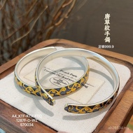 Ancient Method Bracelet Tang Grass Pattern 999.9 Enamel Color Wholesale Pair Mouth Fo's Solid Pure S
