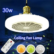 New Ceiling Fan with Lights E27 Head 30W Remote Control Indoor Led Light Ceiling Fan Silent Bedroom Kitchen Decor Lamp Fans