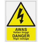 BAHAYA VOLTAN TINGGI /DANGER HIGH VOLTAGE SIGNAGE (thk 3.0mmACP) 400MMX300MM STICKER ON ACP BOARD