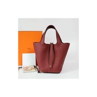 HERMES Picotin 18 PM Picotin Lock Rouge Ash Gold Hardware stamp New Full Set