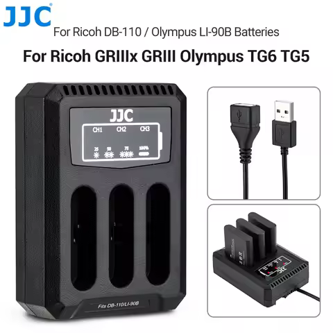 JJC DB-110 LI-90B Battery Charger USB Camera Charger for Ricoh GRIIIx HDF GRIII HDF Olympus TG-7 TG-