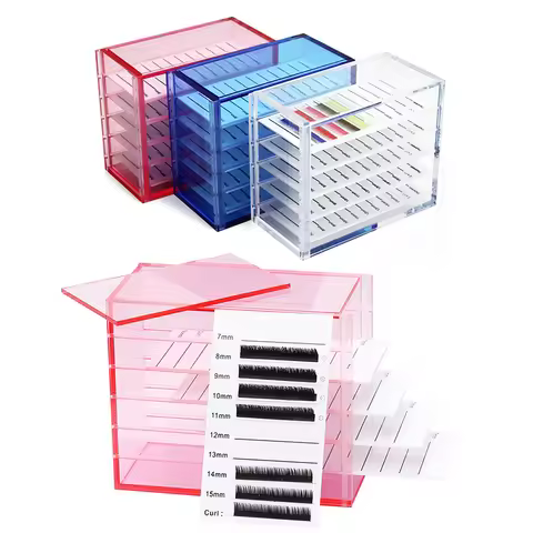 7-15mm False Eyelashes Storage Box 5 Layers Acrylic Pallet Lash Holder RED/BLUE/WHITE Lash Display A