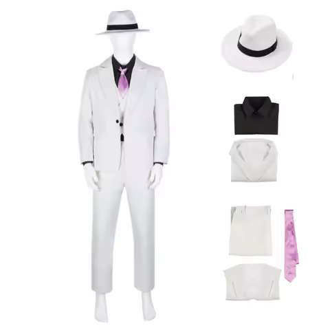 Movie The Bad Guys Mr. Wolf Cosplay Costume White Suit Hat Outfits Role Play Uniform for Men Hallowe