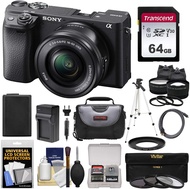 Sony Alpha A6400 4K Wi-Fi Digital Camera & 16-50mm Lens with 64GB Card + Battery + Charger + Case +