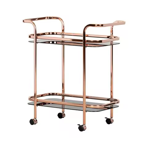 TMG-K28 Luxury Gold Metal Frame Tempered Glass Contemporary Modern Mobile Bar Cart Hotel Commercial 