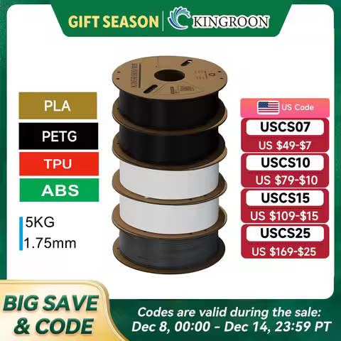 KINGROON 3D Printer Filament PLA PETG TPU ABS 5KG Bundle Black White Gray 1.75mm No bubbles Plastic 