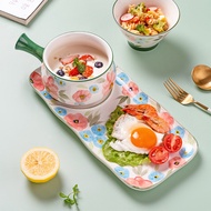 Bunga Seramik Pinggan Mangkuk Set Kanak-Kanak Sarapan Plat Pencuci Mulut Salad Hidangan Sup Mangkuk Sup Mangkuk Dapur Set Makan Malam