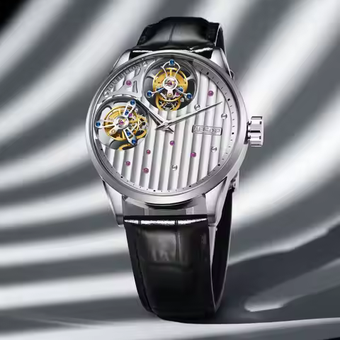Aesop Men's Double Tourbillon Watch Hand Winding Movement Sapphire Business Fashion Male Mechanical 