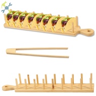 Bamboo Taco Tray with Tong Rectangular Taco Holder Holds 8 Soft or Hard Shell Tacos Large Taco Holde