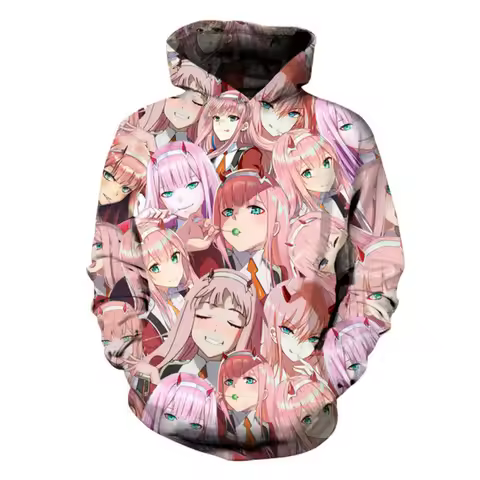 Anime DARLING in the FRANXX Hoodie Cosplay Zero Two 02 002 Pullover Men Casual Hoodies Zipper Coat O