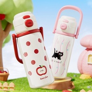 FQUAN Student Thermos Cup Girls Cute Accompanying Ice Water Cup School Outdoor Carry Straw Cup
