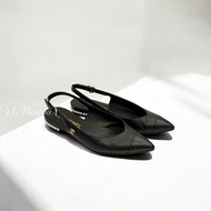 CHANEL黑色珍珠後空低跟涼鞋