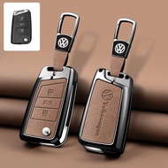 เคสกุญแจรถยนต์โลหะและหนังสำหรับ Volkswagen VW Tiguan Golf7.5 Bora Jetta POLO T-Cross Arteon Touran P