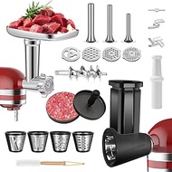 Meat Grinder&amp;Slicer Shredder Attachments for KitchenAid Stand Mixer,For KitchenAid Mixer Accessories Includes Metal Food Grinder and Sausage Stuffer, Cheese Grater Attachment Salad Maker,Burger Press