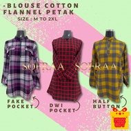 Checkered Muslimah Blouse Petak Plaid Women Blouse Labuh Kotak Blouse Cotton Kotak Flannel Long Slee