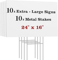 ComboJoy Blank Yard Signs with Stakes, 24 x 16 Inches Corrugated Plastic Custom Sign, Stickable and 