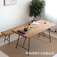 Retro Tea Room Tea Table Kung Fu Foldable Household Dining Table Log Desk Old Elm Side Table KI3W