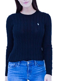 RALPH LAUREN Women's Crewneck Cable Knit Pony Logo Sweater