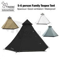 VIDALIDO 5-6 Person Indian Style Family Large Teepee Camping Tent Double Layers Waterproof Anti-UV T