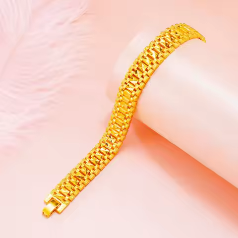 24K Gold Grid Watch Chain Unisex 24K Gold AU999 - Classic Tank Pattern, Solid Gold Craft, Daily Coll