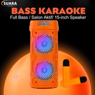 Serbaguna 【Pro Bass】Speaker Bluetooth Bass Karaoke 2 Mic 15 Inch