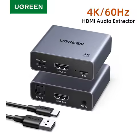 UGREEN HDMI Audio Extractor Splitter 4K 60Hz Optical Toslink 3.5mm Audio Output Power Supply Dual Sw