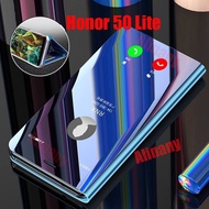 Honor 50 Lite Case Flip Mirror Plating Leather Casing Phone Honor 50 Lite 50Lite Cover Stand