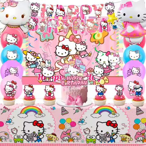 36pcs Hello Kitty Party Decorations-Hello Kitty Banner Background Tablecloth Cake Topper etc Hello K