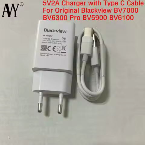 AVY-EU Plug Travel Charger Connector, Type C USB Cable, Original Blackview, BV7000, BV6300 Pro, BV59