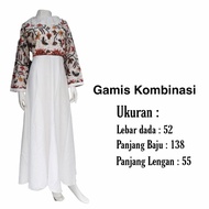 Gamis rok lebar kombinasi batik dan polos putih