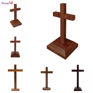 Teak Wood Christian Sitting Cross Plain Wooden Table Cross Without Corpus Table Decoration Display