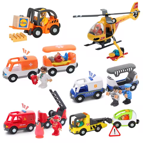 New Multifunctional Magnetic Car Ambulance Police Car Compatible with Thomas Wooden Track Train Toys