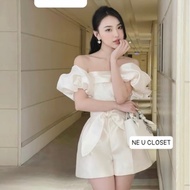 [DESIGN SET] Off-the-shoulder tafta puff sleeve set, designer party dress set, off-the-shoulder dres