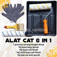 Paket bak 6in1 kuas roll 9inch kuas 5inch bak cat anti pecah refill sarung tangan rajut 3 benang per