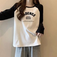 t shirt lengan panjang perempuan t shirt oversize t shirt budak perempuan t shirt perempuan Kemeja-t raglan retro Amerika musim luruh dan musim sejuk longgar baju lengan panjang kapas panjang 2023 pakaian wanita bersaiz tambah baharu