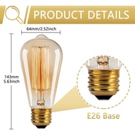 ST64 Edison Bulb 60W 6 Packs, 110-130 Volts, E26/E27 Base Dimmable, Retro Edison Bulb 6 Packs, 2200k