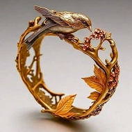 Dellon Palace Style Bird Accessories Exquisite Branches Leaves and Small Flowers Fashionable Ring 1Q