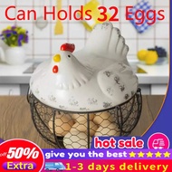 Local Stock、Spot goods▣Large Stainless Steel Mesh Wire Egg Storage Basket with Ceramic Farm Chicken